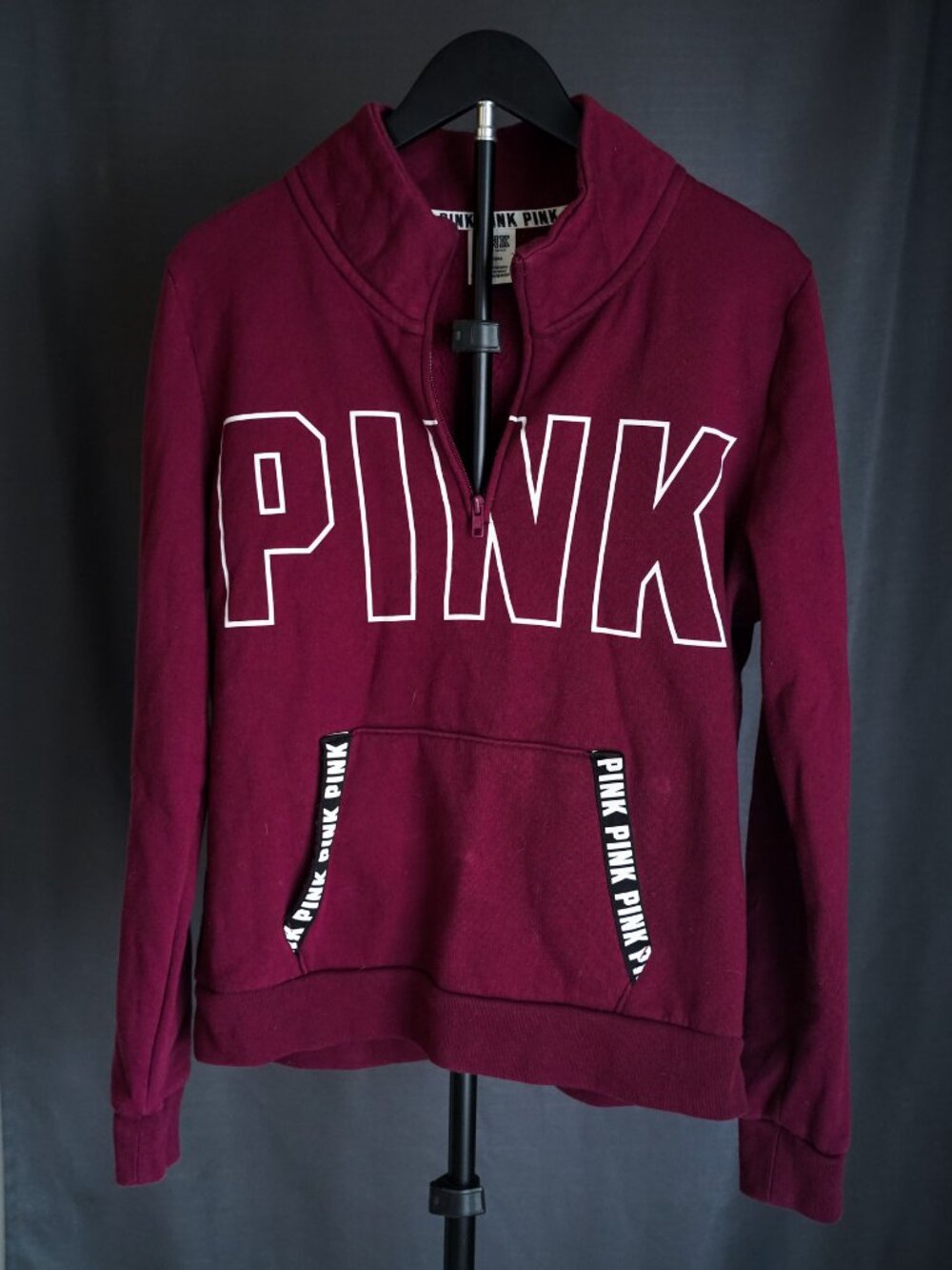 Victoria's Secret PINK Women's Maroon Quarter-Zip Pullover Sweatshirt Large